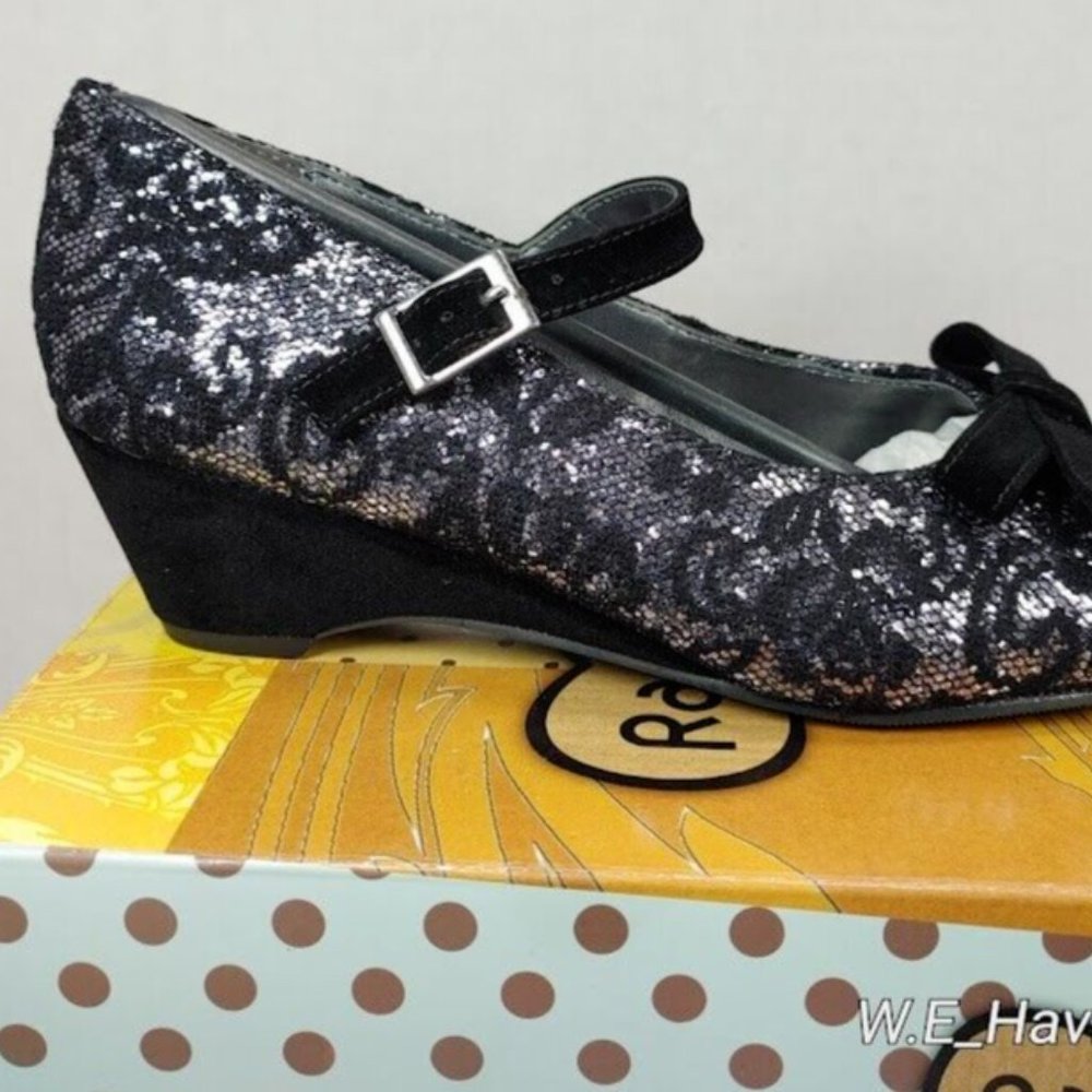 Rachel Shoes® Black & Silver Bella™ Mary Jane - Big Girls Size US 5 - Picture 3 of 16
